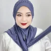 châle enveloppement cou perlé musulman hijab couverture complète élastique turc tête enveloppement écharpe doux voile turban casquette filles
