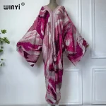 WINYI-Robe musulmane élégante pour femme, Kaftan, Bronzage, Impression rose, Mode musulmane, Abaya, Dubaï, Turquie, Arabe, Oman, Caftan, Automne