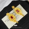 boutique d'or véritable 9999 24 carats avec les mêmes boucles d'oreilles et boucles d'oreilles pour femmes en or, bijoux en grenat rétro, luxueux et beaux