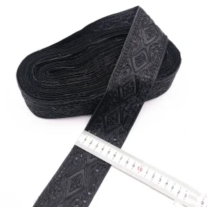 Ruban de dentelle en tissu noir à paillettes, garnitures florales décoratives brodées pour fournitures faites à la main, vêtements, coiffure, couture, 1 mètre