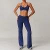 Ensemble de Yoga deux pièces pour femmes, soutien-gorge plissé, haut court d&rsquo;entraînement, Leggings taille haute, vêtements de sport actifs, combinaison de course en plein air, Fitness