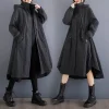 Manteau irrégulier à capuche pour femmes coupe-vent à la mode taille cordon tempérament ourlet polyvalent automne et hiver veste 2024