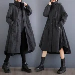 Manteau irrégulier à capuche pour femmes coupe-vent à la mode taille cordon tempérament ourlet polyvalent automne et hiver veste 2024