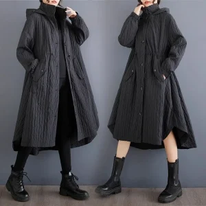 Manteau irrégulier à capuche pour femmes coupe-vent à la mode taille cordon tempérament ourlet polyvalent automne et hiver veste 2024