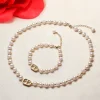 Ensemble de bijoux en perles d&rsquo;eau douce à la mode, accessoires infusés d&rsquo;or de haute qualité, préservation des couleurs, collier, Bracelet, perles blanches