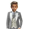 costumes beige slim fit pour garçon, blazer à simple boutonnage de haute qualité, ensemble 3 pièces avec veste, pantalon, gilet pour enfants, tenue de bal élégante
