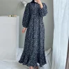 robe musulmane à manches longues et col rond pour femmes, mode musulmane, vintage, ourlet à volants, robe d'été, turquie, caftan, adt