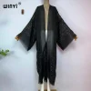 winyi couleur unie design vêtements de plage maillot de bain moyen orient abaya dubaï luxe femmes cardigan vacances à manches longues robe kimono