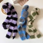 Écharpe en peluche rayée pour femmes, Design de Niche, sens Spice Girl, décoration polyvalente, Version coréenne, écharpe longue fine et étroite