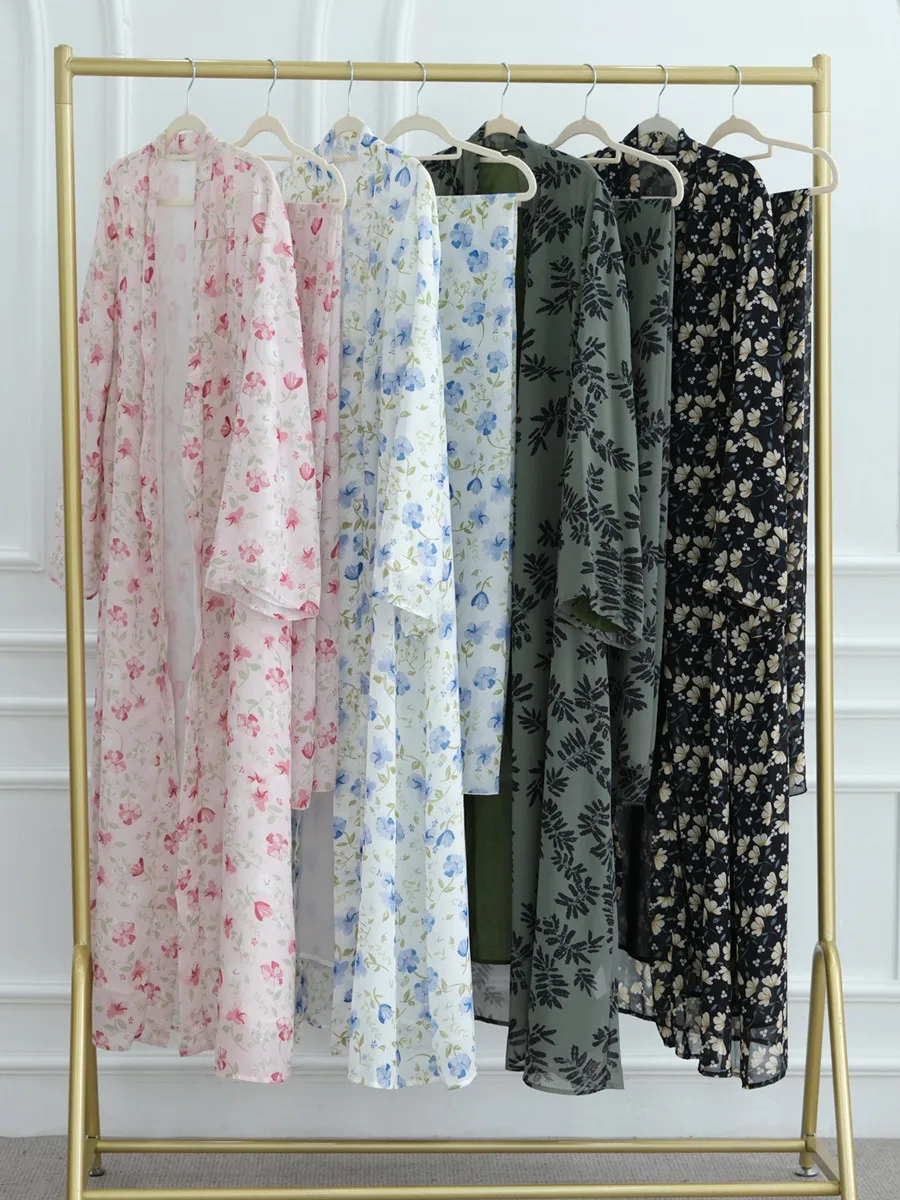 femmes musulmanes dubaï abaya luxe double couche en mousseline de soie imprimé robe hijab caftan ramadan robe femme islam robes africaines kebaya