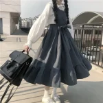 Robes Maxi d&rsquo;été chemises pour femmes décontracté Kawaii fée vêtements à manches longues Robe à bretelles Lolita Harajuku Cottagecore Robe