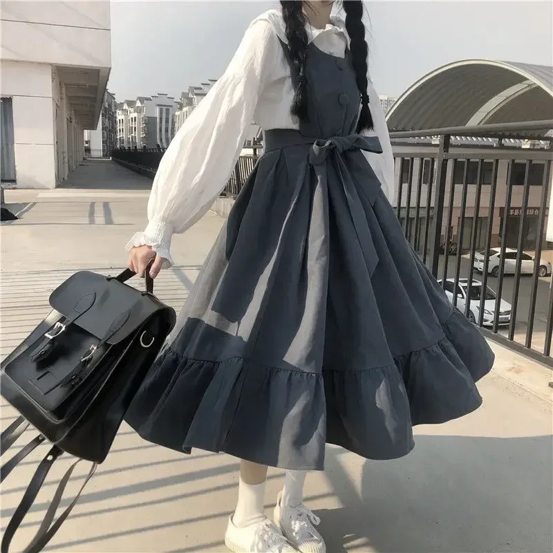 Robes Maxi d'été chemises pour femmes décontracté Kawaii fée vêtements à manches longues Robe à bretelles Lolita Harajuku Cottagecore Robe