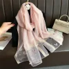Élégant mince Foulard en soie perle grand papillon broderie écharpe Foulard de luxe femmes Hijab châles femme