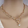 ensembles de bijoux de mariée en strass, doré brillant, exquis, esthétique, réglable, collier, boucles d'oreilles, fête d'anniversaire
