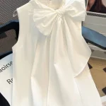 Chemisier blanc pour femmes 2025 Blusas Mujer De Moda pansement nœud sans manches chemises amples mode doux été Blouses hauts femme