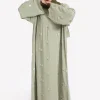 abaya islamique musulman élégant pour femmes, broderie florale vert clair, poignets délicats, idéal pour les États unis, l'arabie saoudite, le qatar