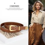 Ceinture en cuir véritable pour femme, cuir bordeaux avec structure en métal doré, mode décontractée de luxe, environnement pour robes en jean