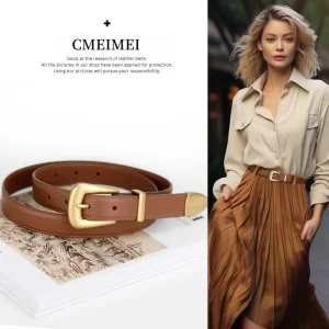 Ceinture en cuir véritable pour femme, cuir bordeaux avec structure en métal doré, mode décontractée de luxe, environnement pour robes en jean