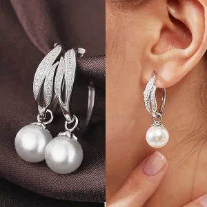 Boucles d&rsquo;oreilles suspendues en perles pour mariage, boucles d&rsquo;oreilles pendantes esthétiques pour femmes, bijoux brillants en CZ