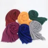 solide 90*180 cm femmes écharpe châle foulard froissé musulman hijab doux coton lin foulard islamique hijab foulards cou enveloppes