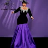 Robe de soirée élégante pour femme, robe de Rhlongue, appliques de perles, noir, carré N, violet, chic, personnalisé