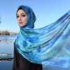 hijab en mousseline de soie imprimé pour femmes, foulard teint par nouage dégradé, longue écharpe, design nouveauté, tippet fin, châle en mousseline de soie florale islamique, nouvelle collection