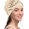 turban hijab à fleurs latérales pour femme musulmane, bonnet doux et artificiel astique, foulard à tête ronde, chapeaux indiens