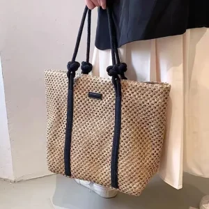 Sac de plage en paille élégant pour femmes, sac à main tissé de vacances, fourre-tout décontracté à poignée supérieure, sacs à bandoulière sous les bras à la mode