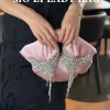 sac à main en satin avec nœud papillon pour banquet, pochette de fête de mariage, sac à main de luxe pour femmes, sac de soirée exquis à paillettes et diamants