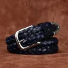ceinture tressée en cuir véritable de 3.5cm de large, ceinture tissée à la main en cuir de vache de première couche pour hommes, ceinture décontractée polyvalente à boucle ardillon