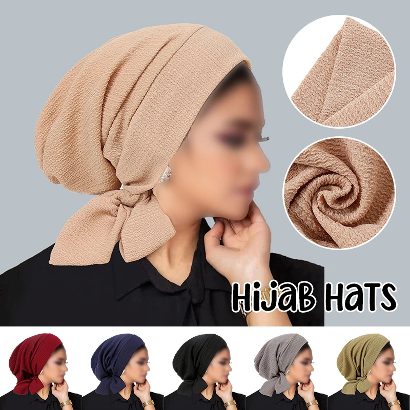 Chapeaux Hijab froissés pour femmes et filles, Turban pour Ramadan, enveloppes de tête à longue queue, chapeaux musulmans élastiques, casquette de chimio respirante pour femmes et filles, 2025 Chapeaux Hijab froissés pour femmes et filles, Turban pour Ramadan, enveloppes de tête à longue queue, chapeaux musulmans élastiques, casquette de chimio respirante pour femmes et filles, 2025
