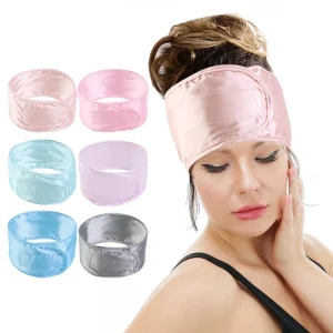 Bandeau de bain en satin soyeux pour femmes, ajustable, SPA, maquillage, lavage du visage, serviette douce, accessoires pour cheveux