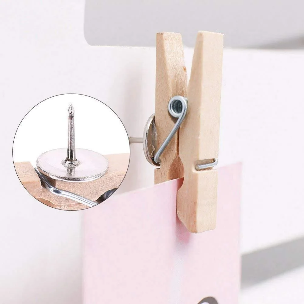 50 pièces/boîte Clips en bois créatifs punaise coloré décoratif tableau noir punaises pratique Durable punaises Photo mur