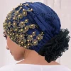 casquette turban brodée de perles pour femmes, foulard musulman, chapeau, perte de cheveux, casquette de chimio, bonnet africain