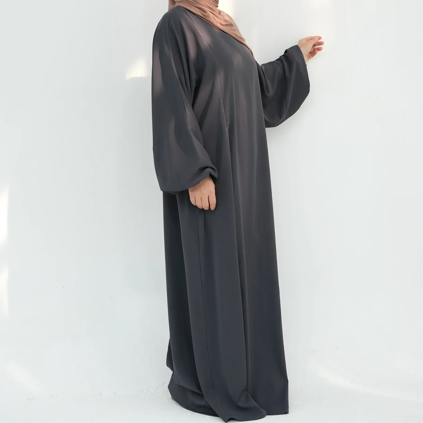 robe abaya d'allaitement douce pour femme, vêtements islamiques, manches bouffantes, fermeture éclair latérale sur le devant, robes modestes, nida