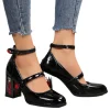 chaussures à talons hauts beiges pour femmes africaines, sandales épaisses en cuir verni mary jane de 12cm, bordeaux lolita rétro bloc, grandes pompes janes