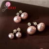 boucles d'oreilles en argent sterling 925 avec perles rondes roses, pour mariage, fiançailles, fête d'anniversaire élégante, cadeaux de fête des mères