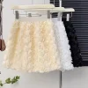 jupe courte tridimensionnelle à fleurs de roses pour femmes, couleur unie, douce, taille haute, élégante, 2025