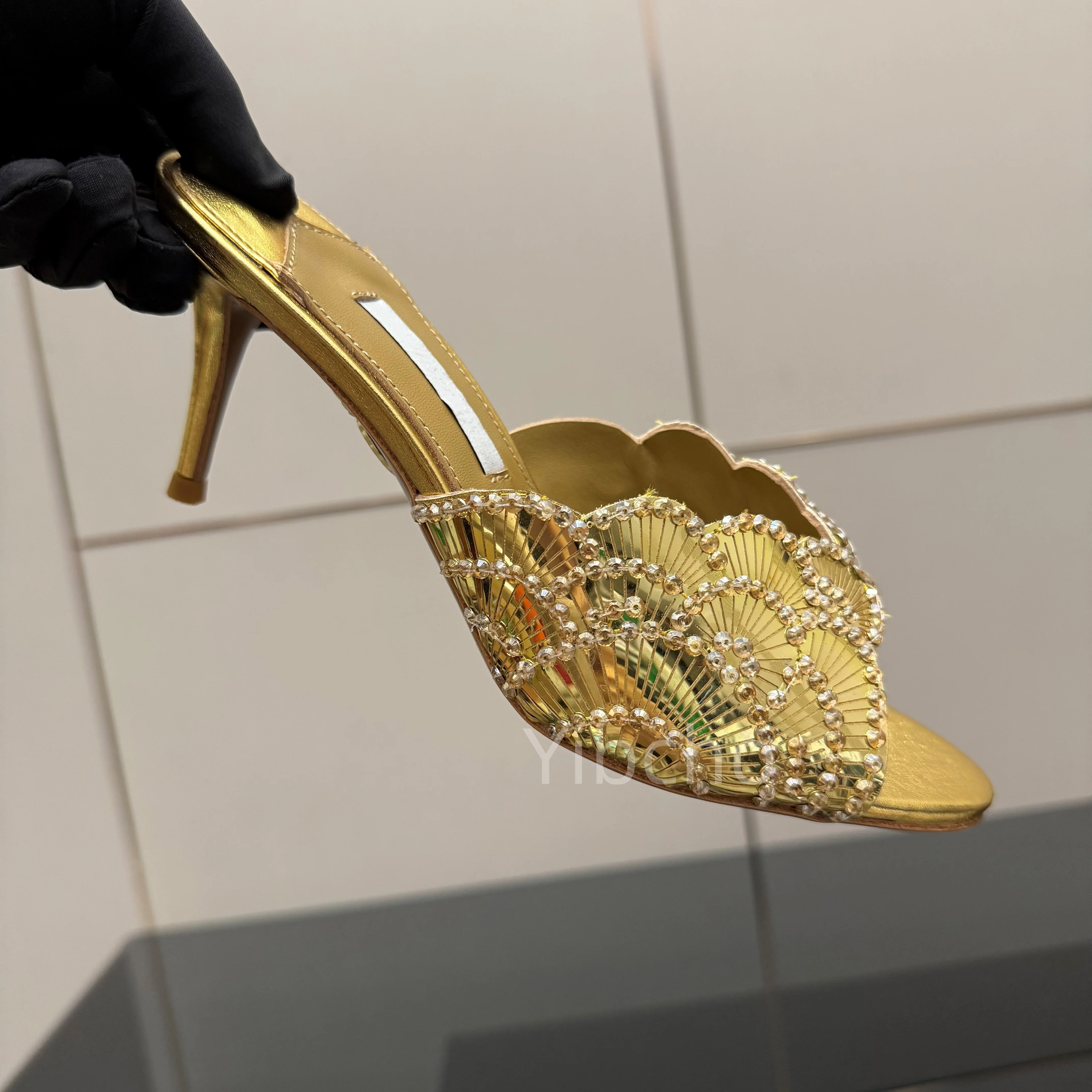 Sandales à bouche de poisson pour femmes, nouveau Style tendance, élégantes, Sexy, paillettes scintillantes, talons fins, chaussures de fête
