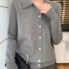 aoaiiys cardigan femmes col rabattu pull en tricot coréen automne hiver mode cardigan 2026 décontracté simple boutonnage cardigan