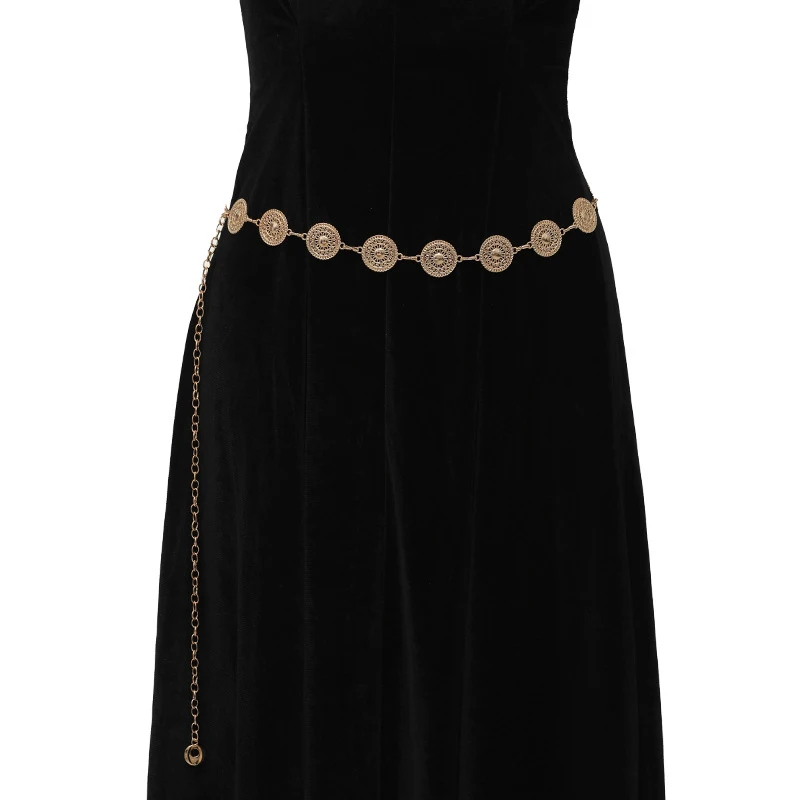 Ceinture longue à boucle réglable en or pour femmes, chaîne de corps, mode pour femmes, Vintage, métal ajouré