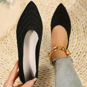 Chaussures pour femmes bout pointu chaussures plates couleur unie tricoté femmes mocassins respirant sans lacet chaussures concepteur peu profond chaussures décontractées