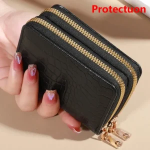Portefeuille multi-cartes élégant pour femme – Pochette sécurisée à double fermeture éclair |   Porte-monnaie décontracté en cuir PU avec sac de rangement pour cartes en crocodile