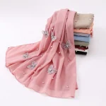 Femme élégant foulard en mousseline de soie perles 3D papillon musulman Long châle écharpe Ramadan tête enveloppement Hijab asie du sud-est Islam Turban