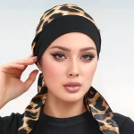 Bonnet Hijab musulman imprimé léopard, sous-capuchon intérieur élastique et respirant avec sangle réglable pour un usage quotidien, foulard Turban islamique