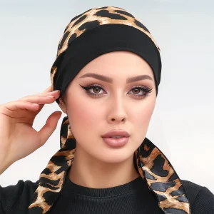 Bonnet Hijab musulman imprimé léopard, sous-capuchon intérieur élastique et respirant avec sangle réglable pour un usage quotidien, foulard Turban islamique Bonnet Hijab musulman imprimé léopard, sous-capuchon intérieur élastique et respirant avec sangle réglable pour un usage quotidien, foulard Turban islamique