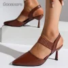 sandales élégantes à talons hauts rose rouge pour femmes, chaussures de soirée en cuir pu à talons fins, grande taille, bande élastique, sandales à bout pointu