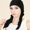 mode couleur unie fleurs femmes hijab musulman dames turban bonnet longue queue tête enveloppement foulard chapeaux indiens