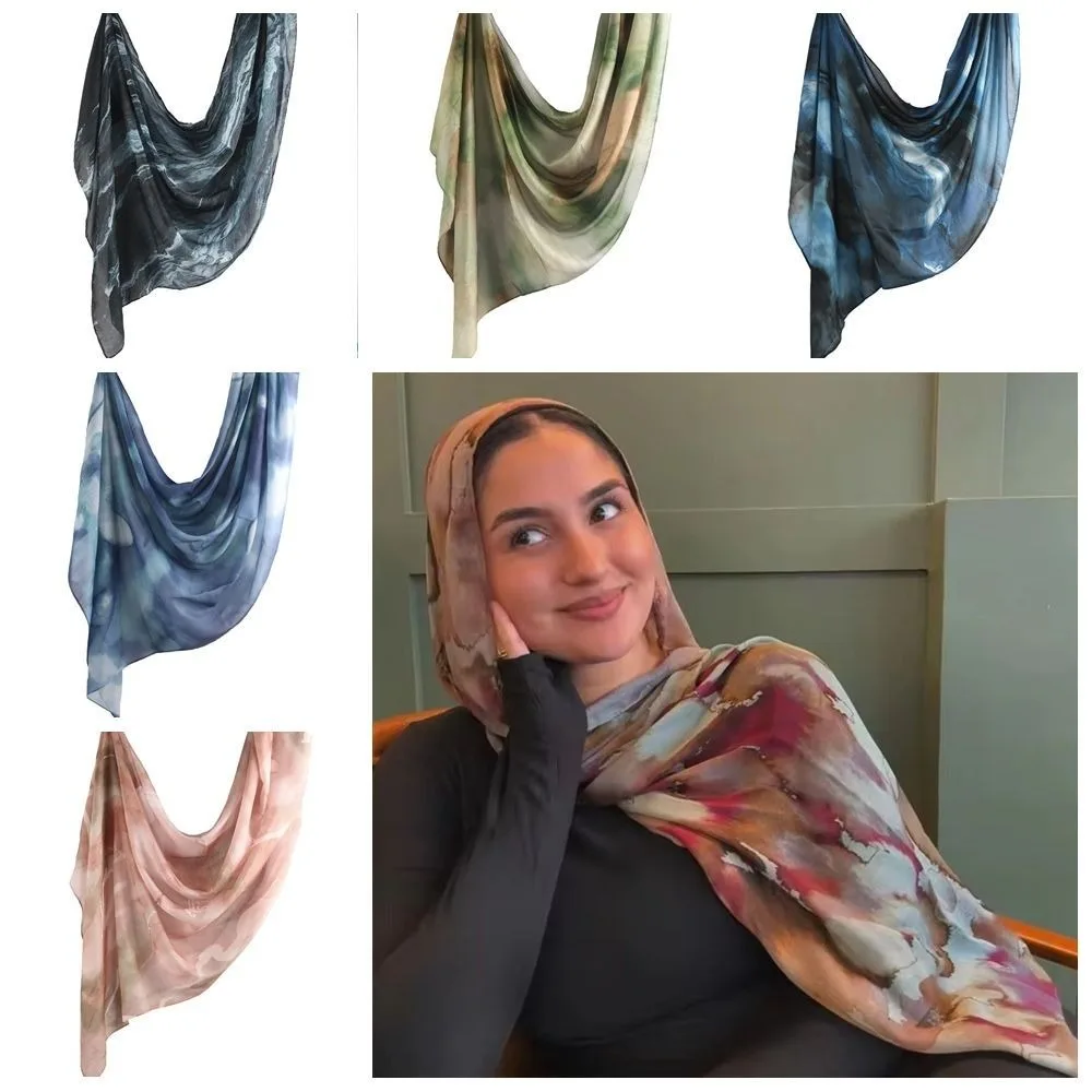 Écharpe hijab tissée aquarelle, en coton respirant, imprimé modal, écharpe islamique légère et douce pour femmes, châle de protection solaire