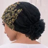 casquette turban brodée de perles pour femmes, foulard musulman, chapeau, perte de cheveux, casquette de chimio, bonnet africain